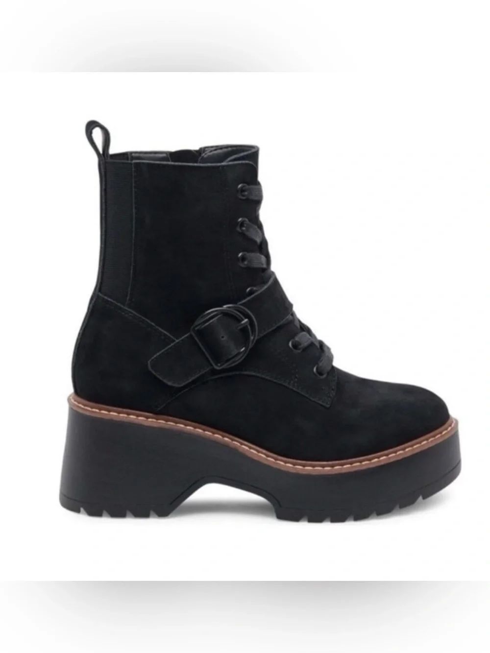 Blonde GRAYCE Black Suede Nubuck Leather Waterproof Platform Combat Style Boots